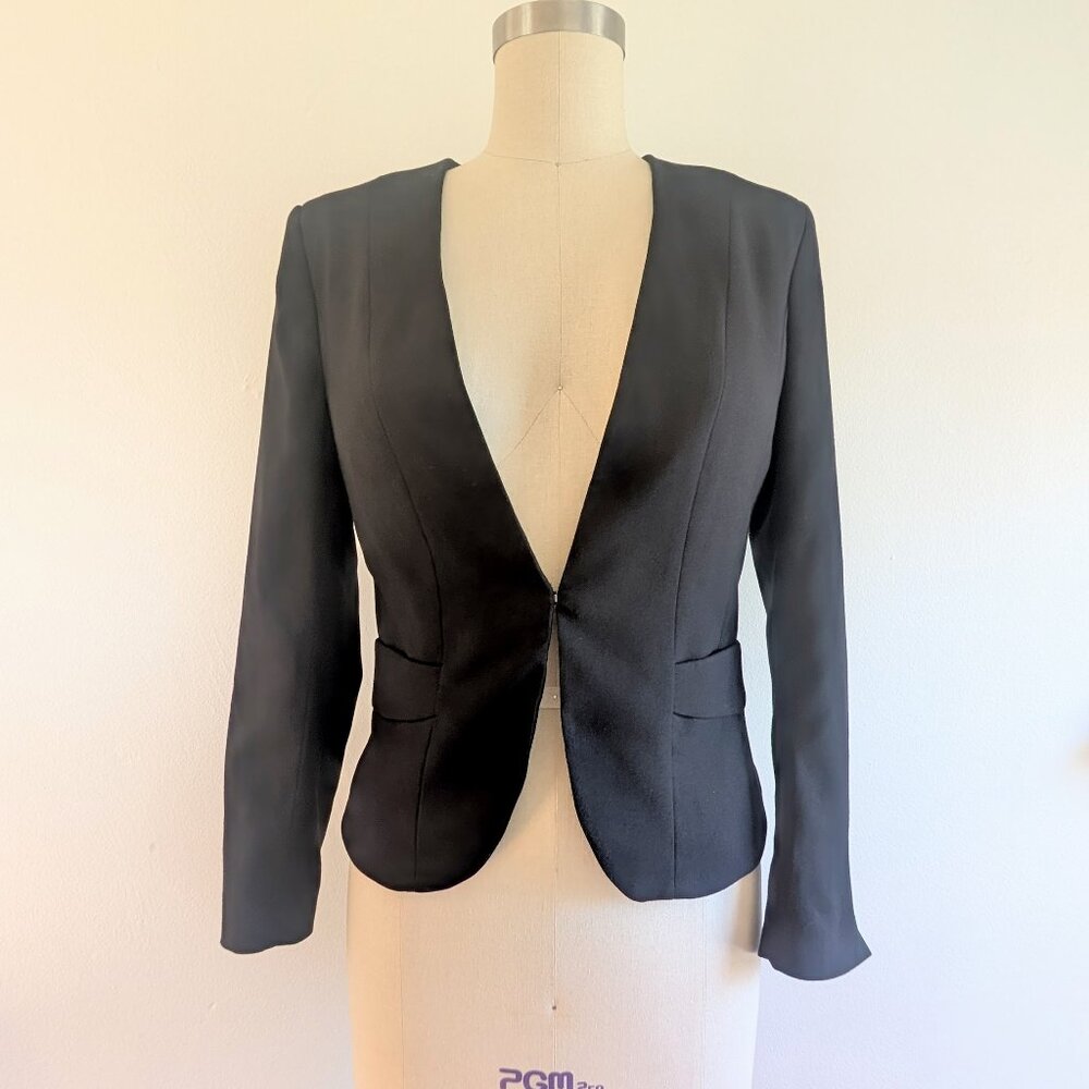 Black Blazer Open Tuxedo Jacket for Women with no Lapel Size 10 H&M